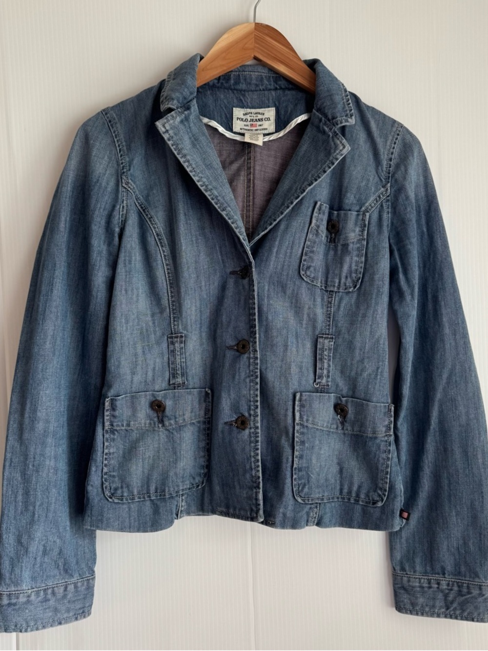 Vintage Polo Ralph Lauren Washed Blue Denim Blazer Jacket